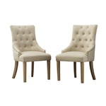 ZUN Tan Button Tufted Solid Wood Wingback Hostess Chairs with Nail Heads Set of 2 T2574P164608