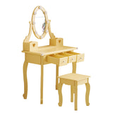 Kids Vanity Set with Mirror and Lights and Stool, 5 Storage Drawers, Pretend Play Princess Makeup 00124884