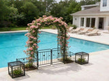 Metal Garden Arch with Gate 79.5'' Wide x 86.6'' High Climbing Plants Support Rose Arch Outdoor W158681132