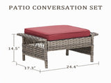 Outdoor PE Wicker Ottoman Set of 2, Patio Gray Rattan Footrests with Red Cushions for Backyard or T3773P416511