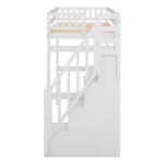 ZUN Twin Size Loft Bed with Storage Staircase and Built-in Desk, White 91750242