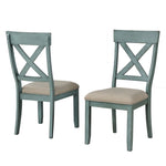 ZUN Prato Wood Cross Back Upholstered Dining Chairs, Set Of 2, Antique Blue T2574P164552