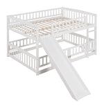 ZUN Bunk Bed with Slide,Full Over Full Low Bunk Bed with Fence and Ladder for Toddler Kids Teens White 37938086