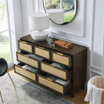 ZUN Bedroom 7 drawer dresser, rattan dresser modern wooden chest of drawers with spacious storage space W1781P183010