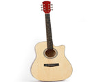 Natural wood color 41-inch Dreadnought barrel-shaped cutaway acoustic guitar with pick, strings, 20565157