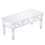 ZUN Mirrored Coffee Table with LED Lights and 3 Drawers, Rectangle Modern Cocktail Table for Living Room 01211866