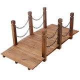5 FT Wooden Garden Bridge, Stained Wood Arc Footbridge with Chain Railings for Backyard Creek Farm, W465P221155