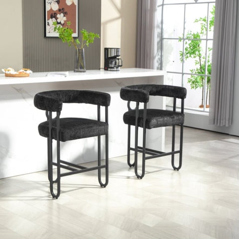 ZUN House Hold Bar Set of 2, Modern Bar Stool with Back, Black Metal Frames, Upholstered Bar W1588P194942