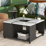 ZUN Modern 2-layer Coffee Table with Casters, Square Cocktail Table with Removable Tray, UV High-gloss 25921441