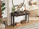 TREXM Rustic Console Table with Curved Corners for Safety, Entryway Table with 3 Concealed Drawers, N715P361525P