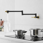 ZUN Brass Made Pot Filler, Black & Gold Pot Filler Faucet, Wall Mount Folding Kitchen Sink Pot Filler W1932P186932