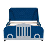 Twin Size Car-Shaped Platform Bed with Wheels,Blue WF311752AAC