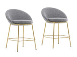 Celano Indoor Metal Upholstered Barstool, Gold-Plated Frame and Mixed Gray Upholstery, Set of 2 N775P268055G