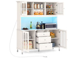 73 Inch White Kitchen Pantry Cabinet with Customizable LED Lights & Built-in Charging Station 40812631