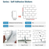 48 Pcs White Black Seam Peel And Stick Backsplash Kitchen Glossy PVC Backsplash Bathroom, Removable, 40806607