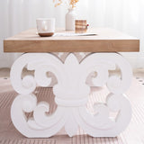 Ornate Coffee Table 47" Rectangular Farmhouse Style Table with White Carved Base and Natural W2729P298232
