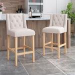 ZUN Vienna Contemporary Fabric Tufted Wingback 31 Inch Counter Stools, Set of 2, Beige and Natural 64854.00BGE