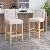 ZUN Vienna Contemporary Fabric Tufted Wingback 31 Inch Counter Stools, Set of 2, Beige and Natural 64854.00BGE