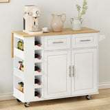 ZUN Multi-Functional Kitchen Island Cart with 2 Door Cabinet and Two Drawers,Spice Rack, Towel Holder, 70998912