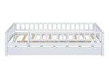 Twin Size Wood Daybed with Trundle and Fence Guardrails, White WF301862AAK