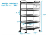 Black 5-Tier Mesh Rolling Cart with 5 Baskets & 5 Hooks, Lockable Universal Wheels 84640664