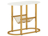 2-Tier Industrial Oval End Table with Mesh Shelf, Narrow Side Table for Living Room Bedroom, 11396266