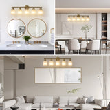 5-Light Golden Bathroom Vanity Light Fixture, Frosted Glass Shades, Modern Wall Mounted Lighting W1340P206702