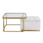 ZUN Modern 2 Pieces White Square Nesting Coffee Table with Drawers & Electroplated gold legs in 27.6'' WF325925AAK