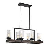 ZUN Matte Black / Wood Grain Metal Chandelier Fixture, 6 lights Ceiling Pendant light for Living Room, W1592P175987