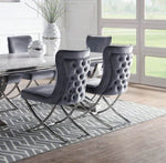 ZUN Glam Gray Velvet 2pcs Side Chairs Button-Tufted Chrome Frame Upholstered Dining Chairs Furniture Set B011P208972