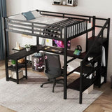 Metal Full Loft Bed with Wardrobe and LED Light, Full Size Loft Bed with L Shaped Desk and USB for 32514855