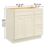 36 in. W x 21 in. D x 34.5 in. H in Antique White Plywood Ready to Assemble Floor Vanity Sink Base T3210P282892