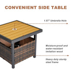 ZUN Outdoor Wicker Side Table with Umbrella Hole & Storage Space, Square PE Rattan End Table for Patio 23625637