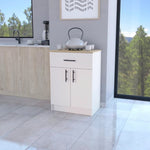 ZUN Ivory and Natural Oak 2-Door Kitchen Pantry with 1 Drawer B062P227649