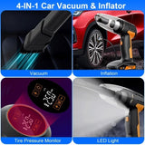 4-in-1 Cordless Car Vacuum & 150PSI Inflator Rechargeable, Digital Display, LED Light, Tire 95927388