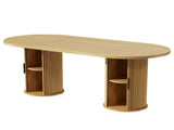 70.9" Oval Dining Table for 6 People, Fluted Cylindrical Pedestals with Roll-up Door Storage 67261607