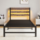 Twin Size Bed Frame Heavy Duty Platform Bed Frame with Headboard, USB Charging Station, LED Bed, No W840P209879