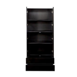Display Cabinet with Glass Doors, Curio Storage Cabinet with 2-Drawer, Bookcase with LED Lights, W331P279829