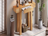 TREXM Rustic Minimalist Console Table with Hidden Drawer, Side Power Outlet,Wood Entryway Table for N715P361518N
