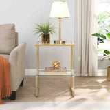 Golden Side Table, 2-Tier Acrylic Glass End Table for Living Room&Bedroom W1071106954
