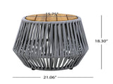 Acacia Wood Side Table with Grey Rope Base - Natural Teak Finish, Modern Coastal Accent for Patio, N770P380264G