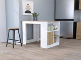 Aurora Kitchen Island with Open Compartment and Cabinet in White and Macadamia B062111733