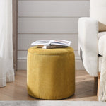 ZUN 2-Piece Set Round Chenille Storage Ottoman, Equipped with a Drum Shaped Small Stool, Storage Space, W487P179602