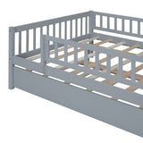 Full Size Wood Daybed with Trundle and Fence Guardrails, Gray WF301863AAE