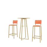 Bar table and chairs three piece set, gold frame, sponge made seat cushions and backrests, bar table W3064P245388