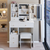 29.2" Small Size Left Drawer Desktop Vanity Table Cushioned Stool, Large Sliding, Touch Control, W3258P291629