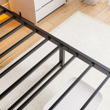 Queen Size Metal Bed Frame with Wooden Headboard, RGB Lights,Charger, Storage Shelf, Noise-Free, No W840P209904