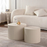 Beige Nesting Coffee Table Set of 2 Modern Drum Side Table End Table Wave Stripe Round Coffee Table W3081P254991