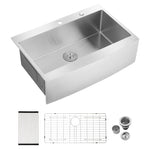 ZUN 33x22x10"Farmhouse Apron Single Bowl Stainless Steel Kitchen Sink W2898P228903