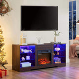 TV Stand Electric Fireplace TV Stand Glass Shelves, 3D Fireplace TV Stand LED Lights Wood W2275P257463